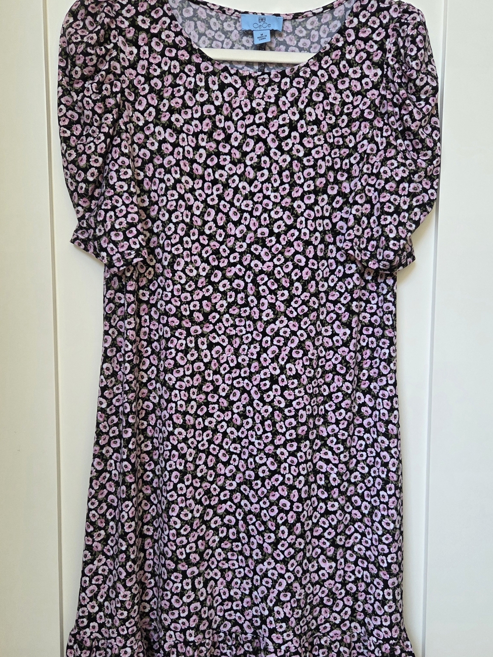 CeCe Black Dress with Pink Floral Print